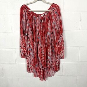 Cato Pleated Flowy Top‎ Red Hi-Lo Flare Sleeves Artsy Maximalist Fairy 22/24W